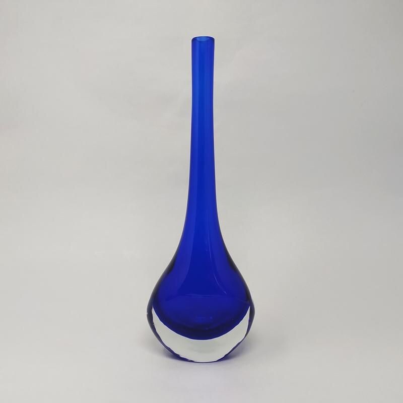 Vase vintage bleu de Flavio Poli pour Seguso en verre de Murano 1960