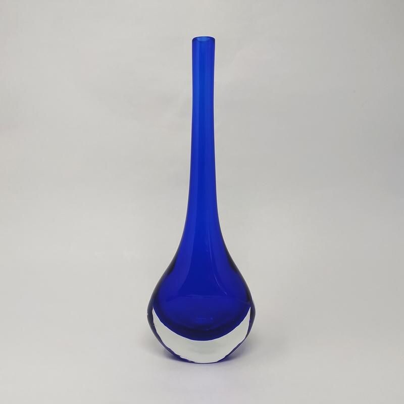 Vintage Blue Vase By Flavio Poli for Seguso in Murano Glass 1960s