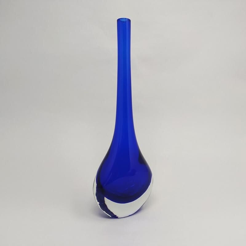 Vase vintage bleu de Flavio Poli pour Seguso en verre de Murano 1960
