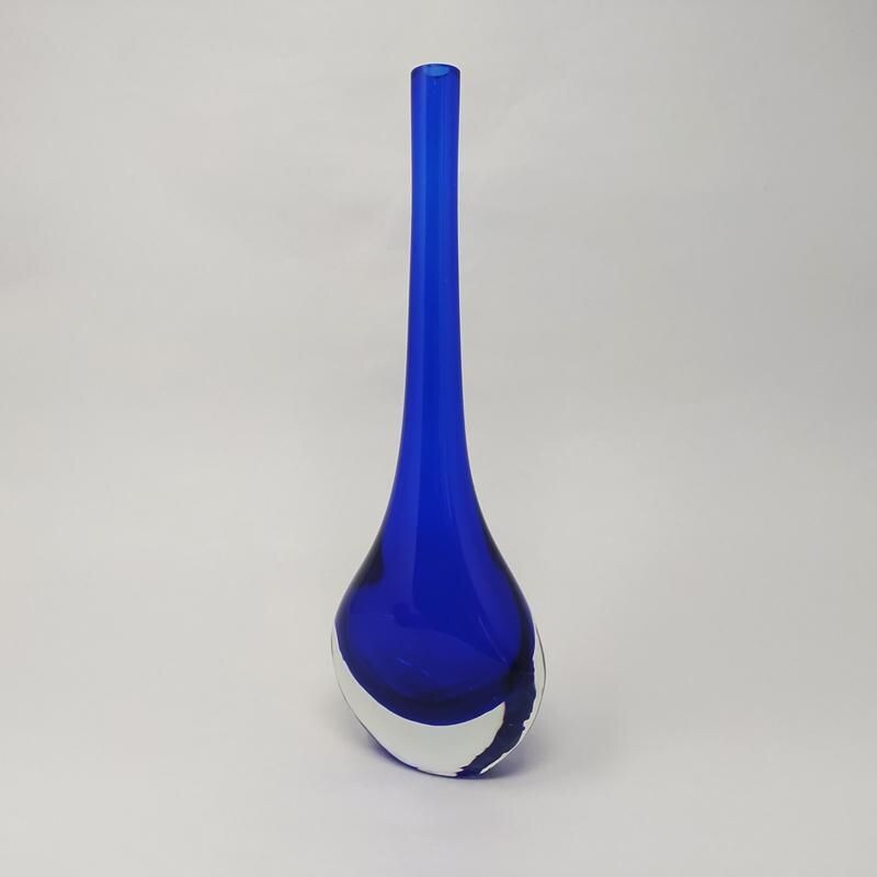 Vintage Blue Vase By Flavio Poli for Seguso in Murano Glass 1960s