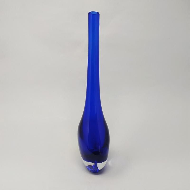 Vase vintage bleu de Flavio Poli pour Seguso en verre de Murano 1960
