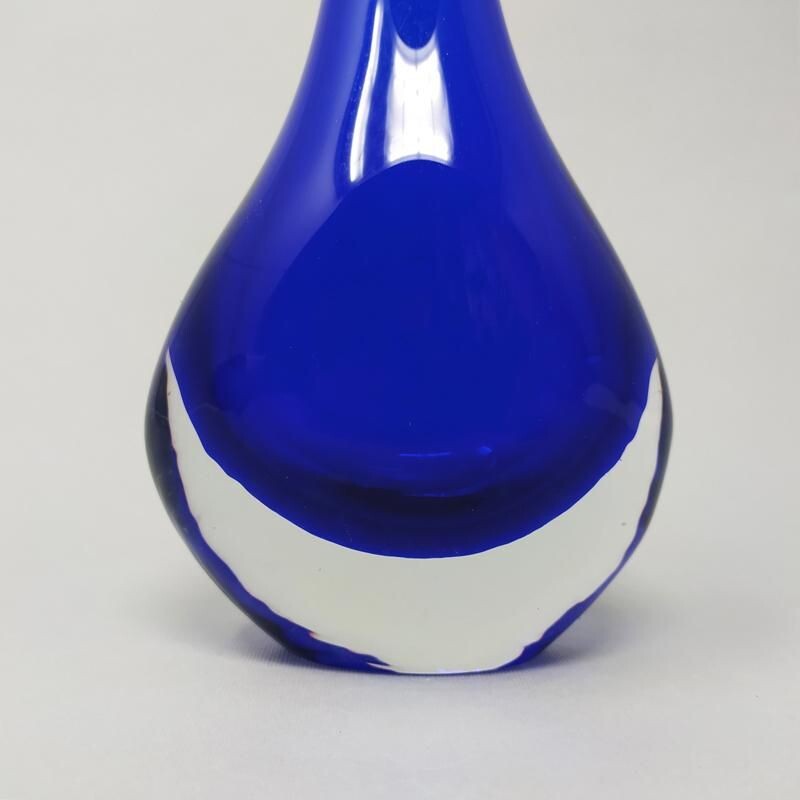 Vase vintage bleu de Flavio Poli pour Seguso en verre de Murano 1960