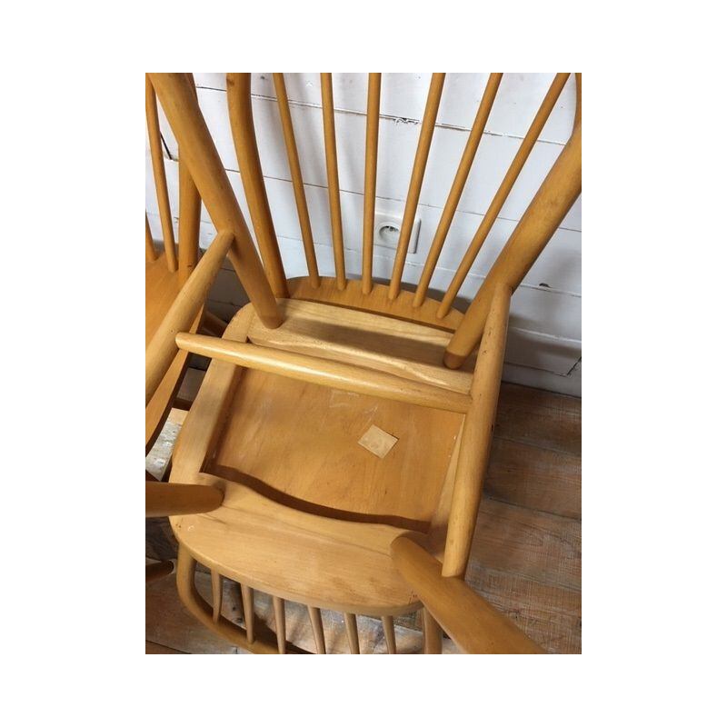 Set of 6 vintage solid beech chairs
