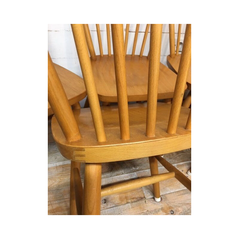 Set of 6 vintage solid beech chairs