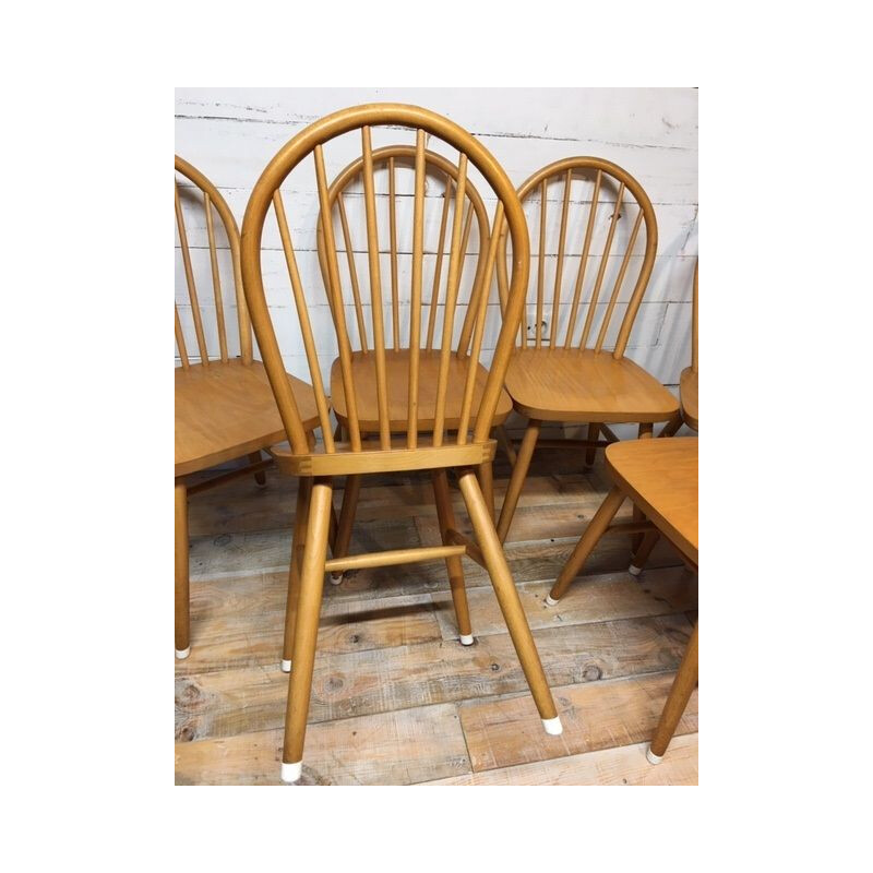 Set of 6 vintage solid beech chairs