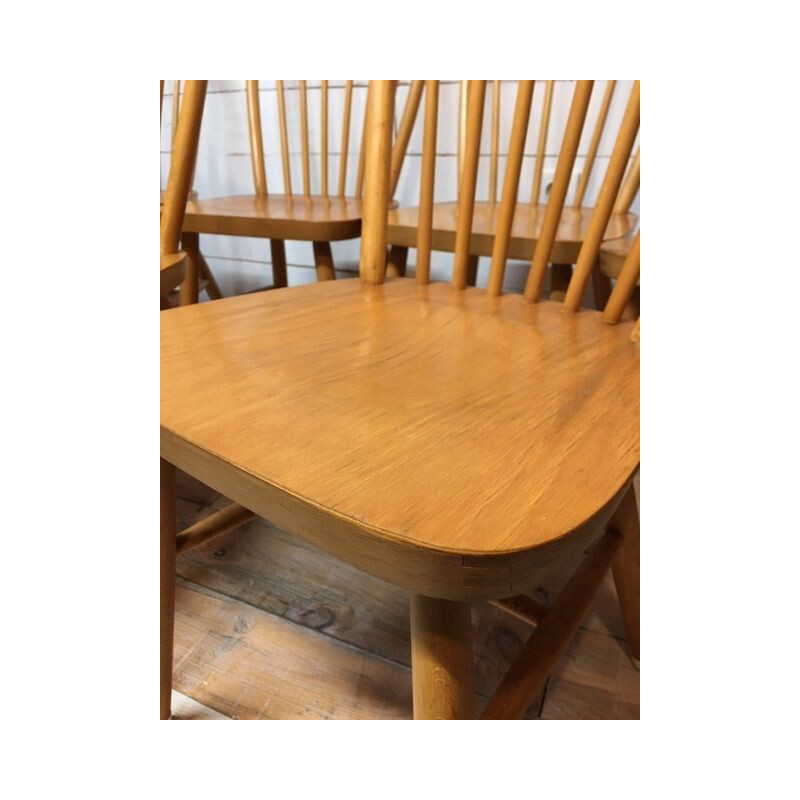 Set of 6 vintage solid beech chairs