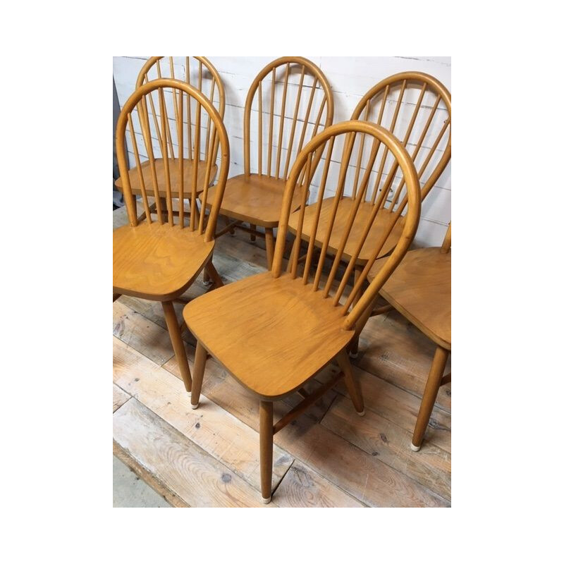 Set of 6 vintage solid beech chairs