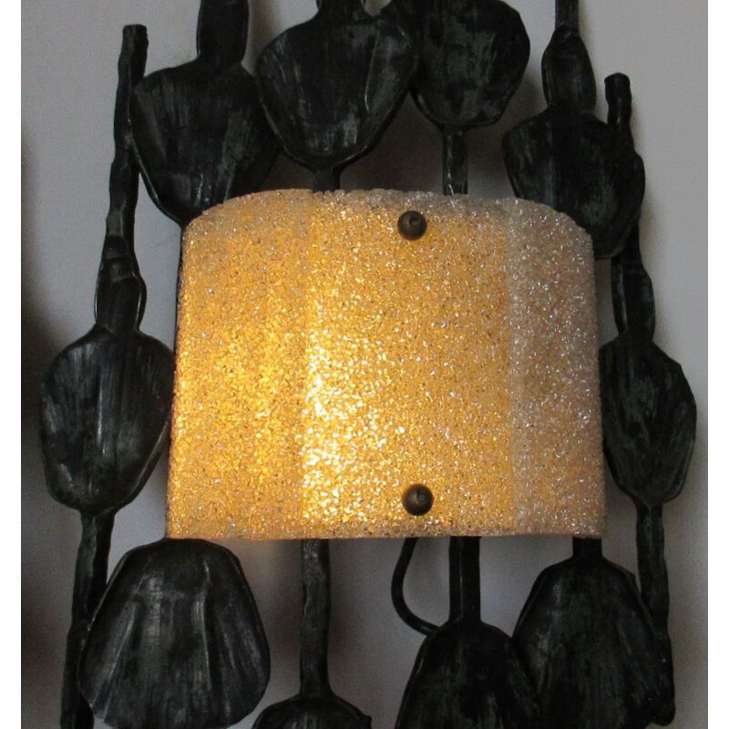 Pair of vintage brutalist wrought iron sconces by Tom Ahlstrom, 1960