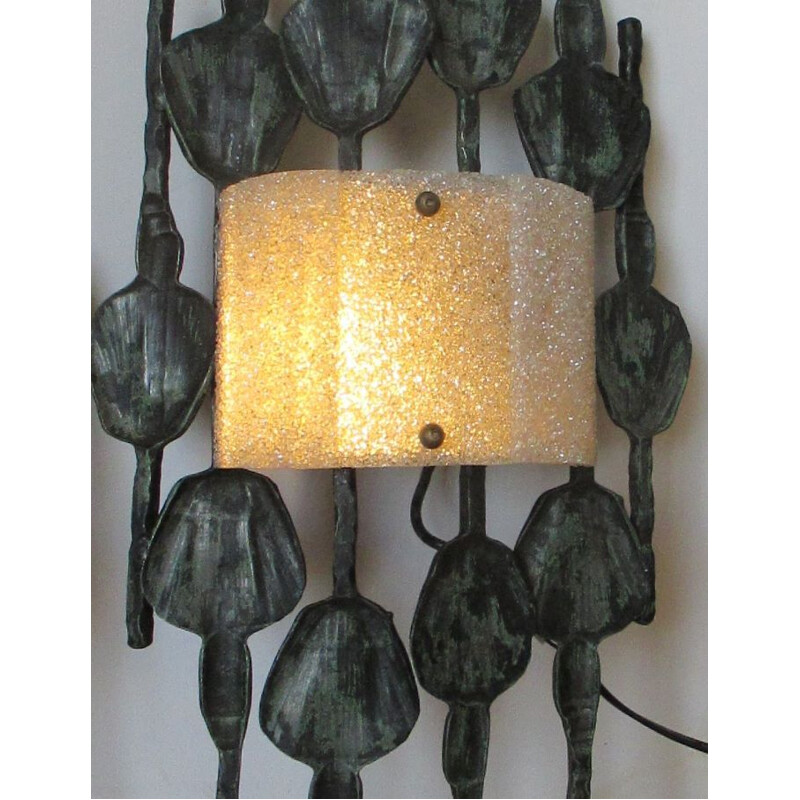 Pair of vintage brutalist wrought iron sconces by Tom Ahlstrom, 1960