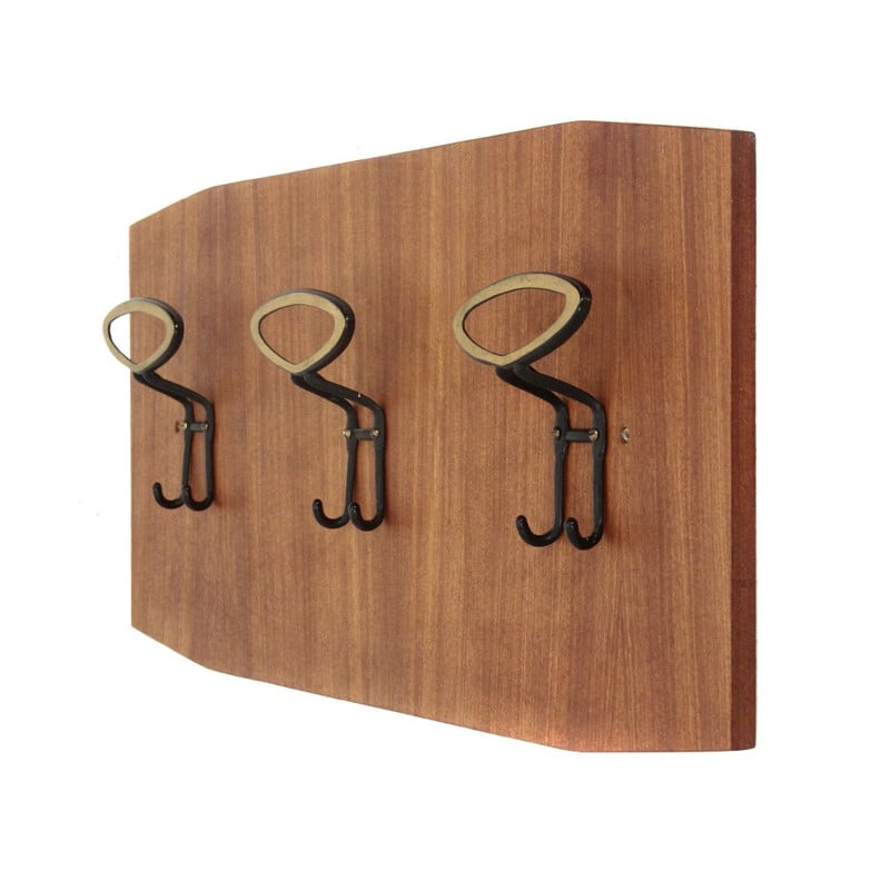 Pair of vintage wall hangers in teak and metal 1960s