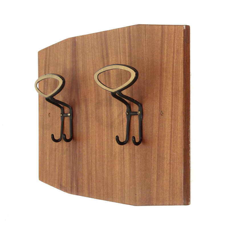 Pair of vintage wall hangers in teak and metal 1960s