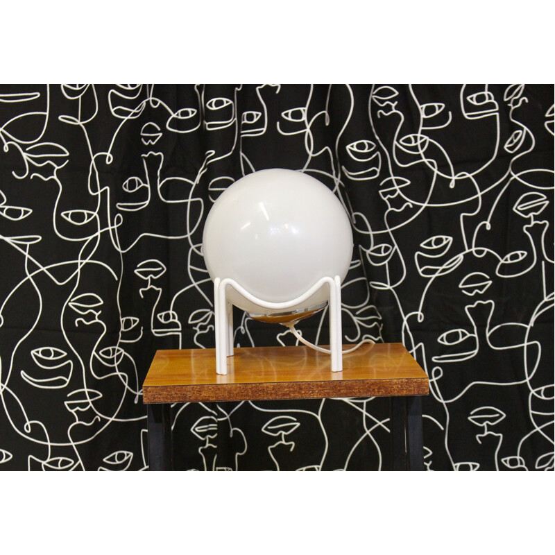 Vintage spherical lamp in white opaline, 1970
