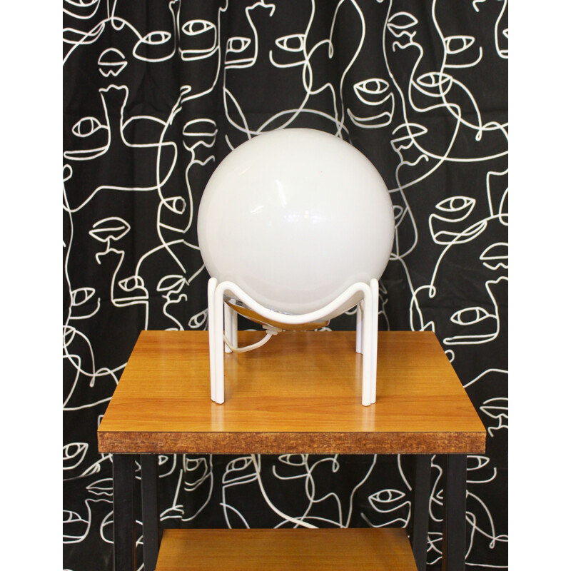 Vintage spherical lamp in white opaline, 1970