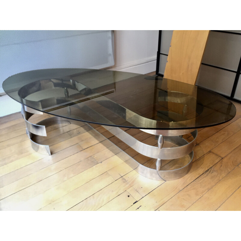 Mesa de centro vintage de cristal ahumado, 1970