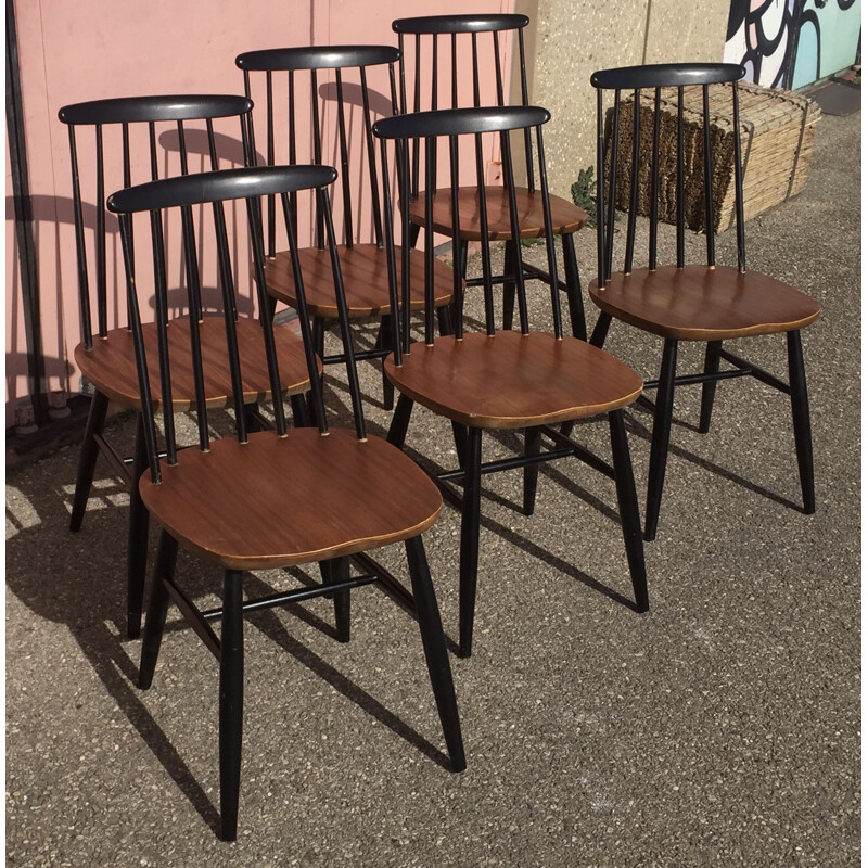 Lot de 6 chaises vintage bicolore style "fanett"