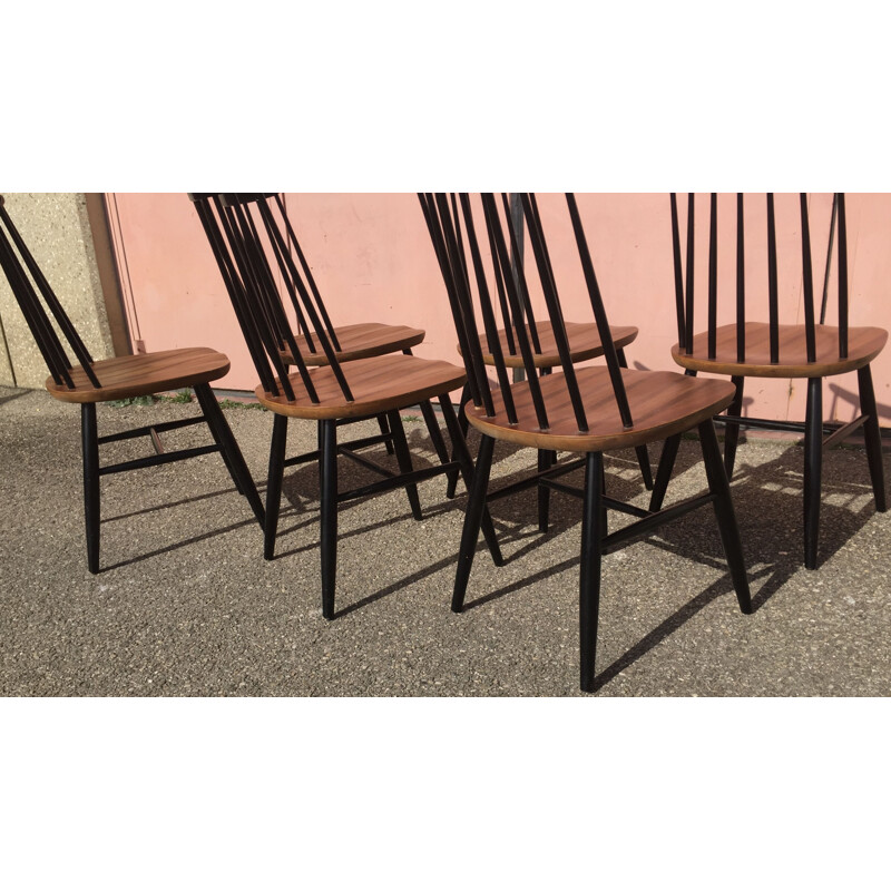 Set of 6 vintage "fanett" style bicolor chairs