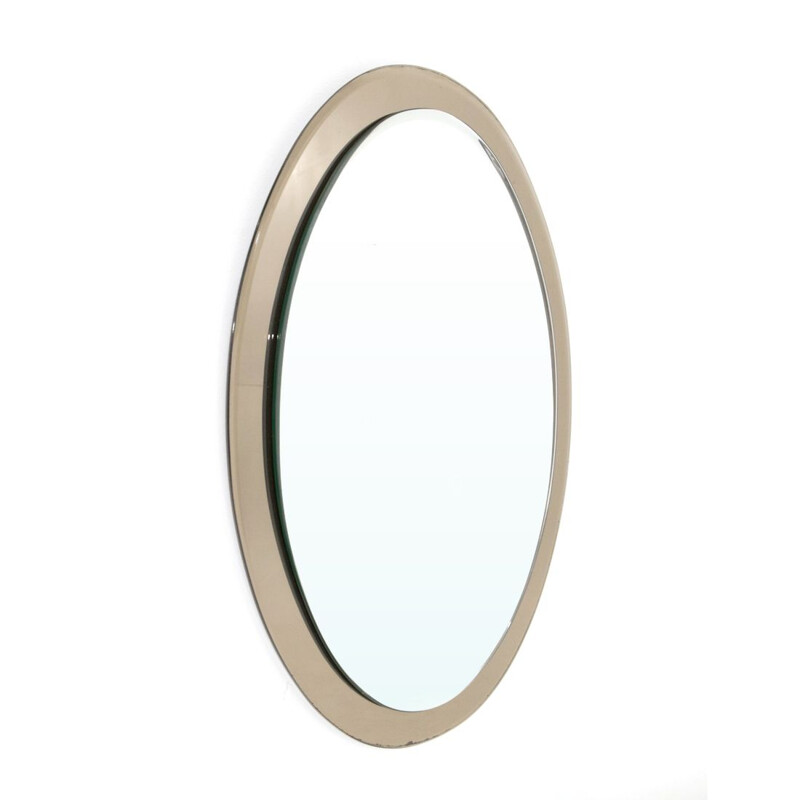 Espelho oval vintage com moldura de espelho, Itália 1970