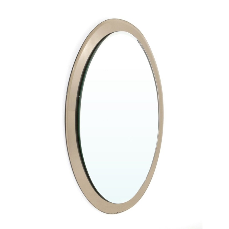 Vintage Oval mirror with mirrored frame, Italy 1970s