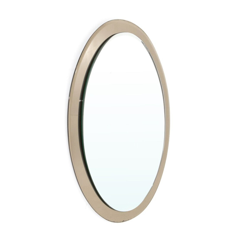 Miroir vintage ovale avec cadre miroir, Italie 1970