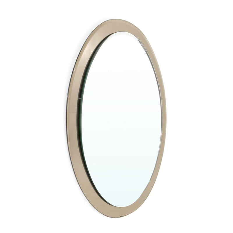 Vintage Oval mirror with mirrored frame, Italy 1970s