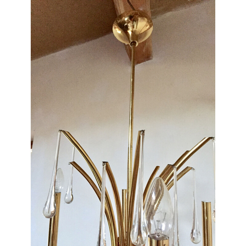 Vintage golden brass chandelier 1960s