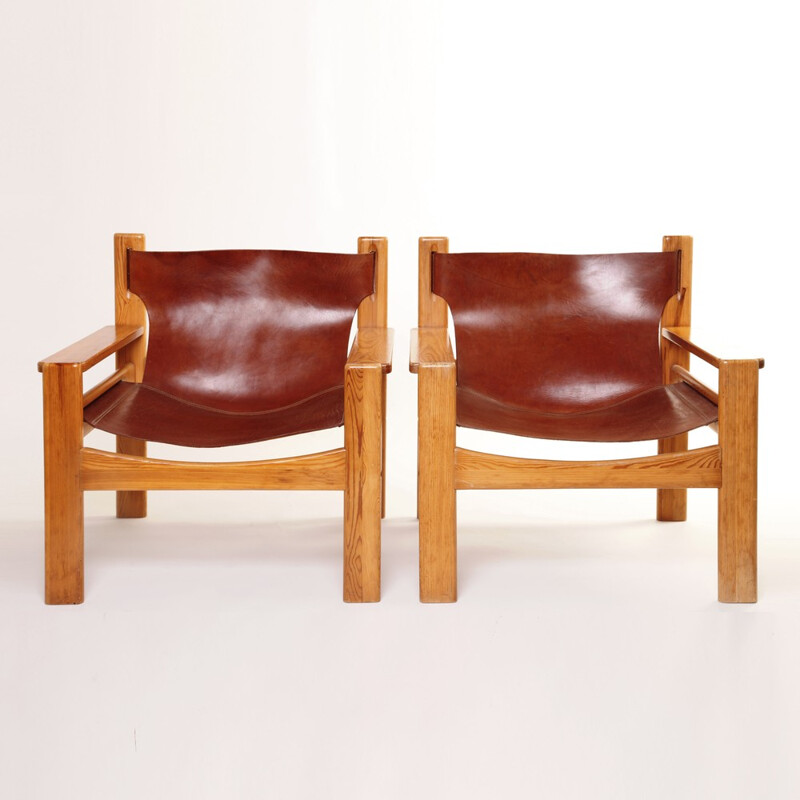 Skandinavisches Sesselpaar aus Leder und Eichenholz, Børge MOGENSEN - 1960