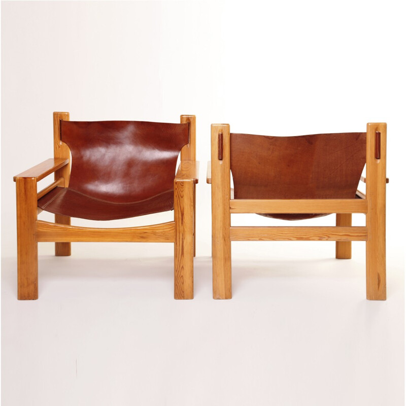 Paire de fauteuils scandinaves en cuir et bois de chêne, Børge MOGENSEN - 1960