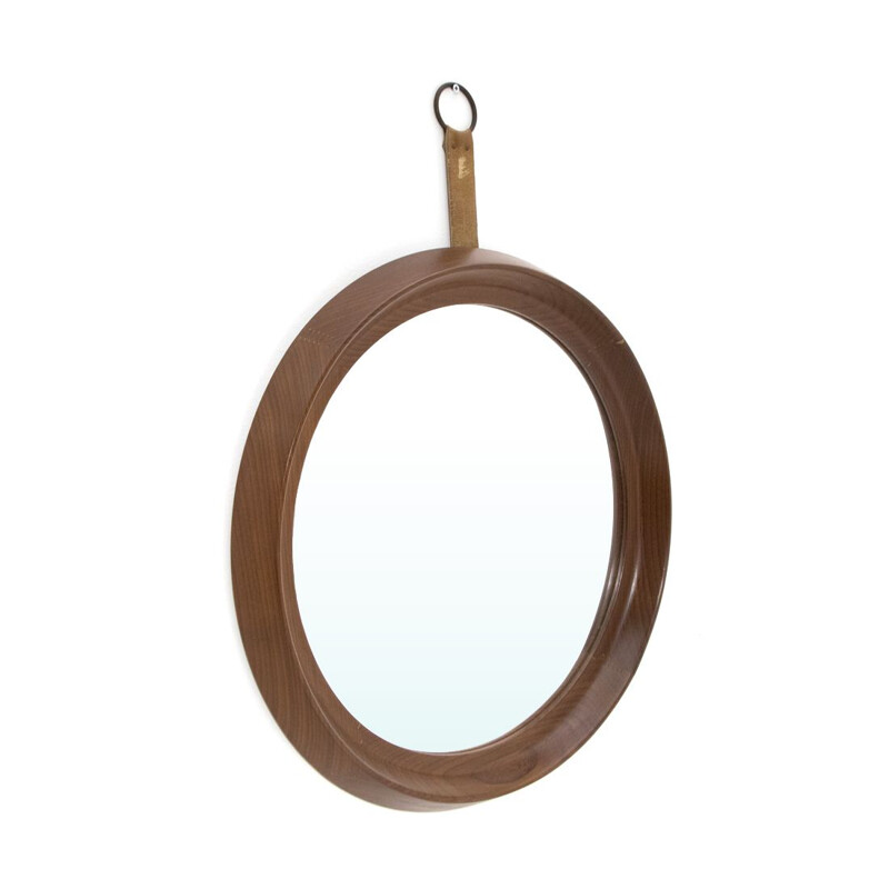 Vintage Round mirror with teak frame, Italy 1960s