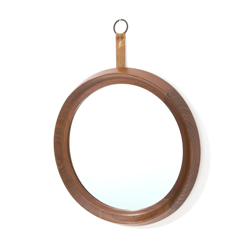 Vintage Round mirror with teak frame, Italy 1960s