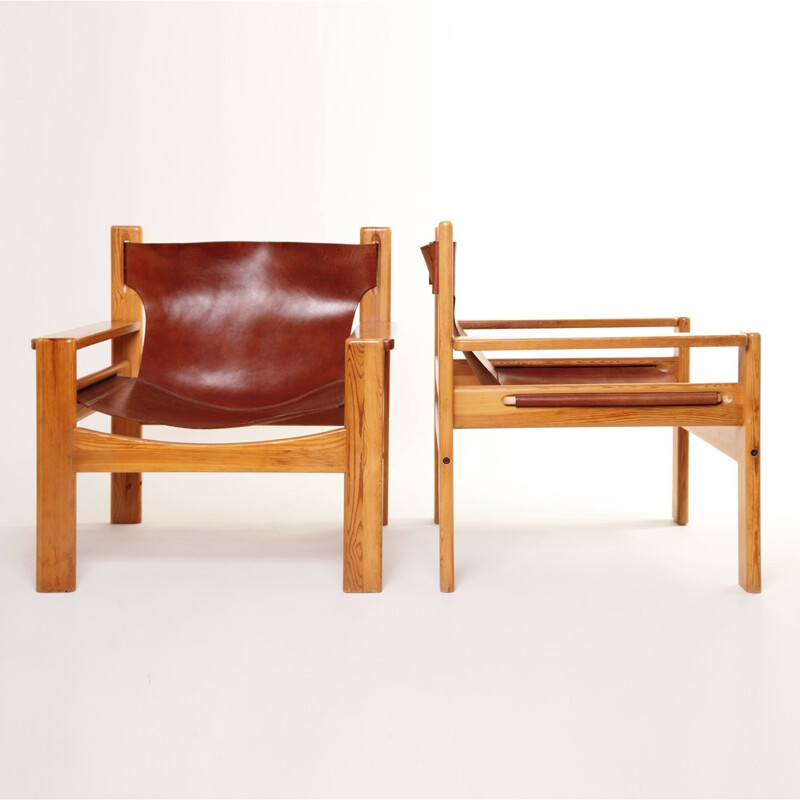 Skandinavisches Sesselpaar aus Leder und Eichenholz, Børge MOGENSEN - 1960