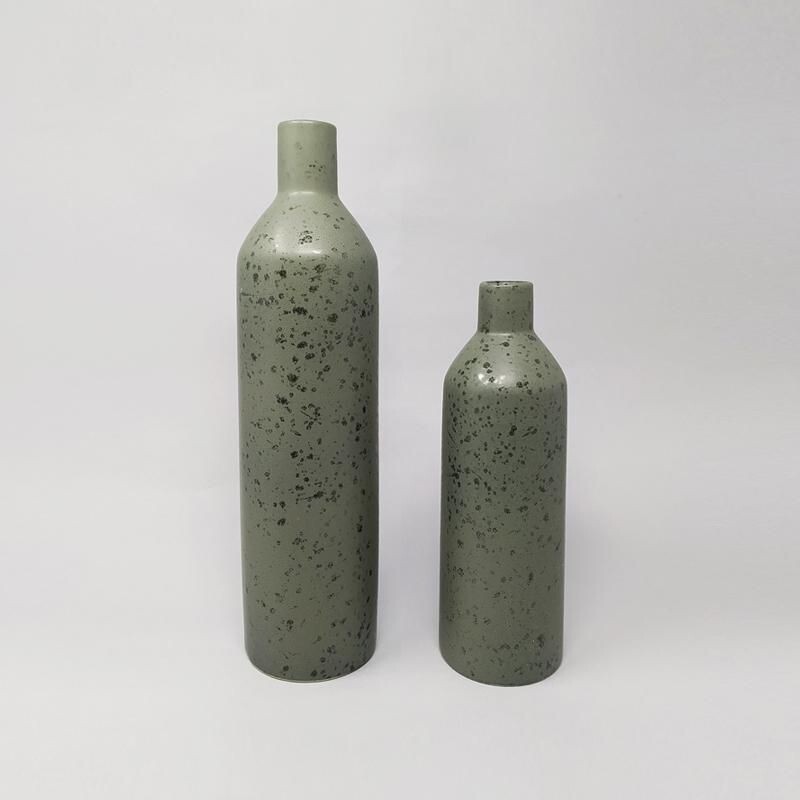Paire de vases vintage en céramique verte, Italie 1970