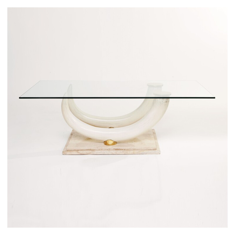 Mesa de café Vintage glass and travertine da Maison Jansen para Ralph Pucci, Itália 1970