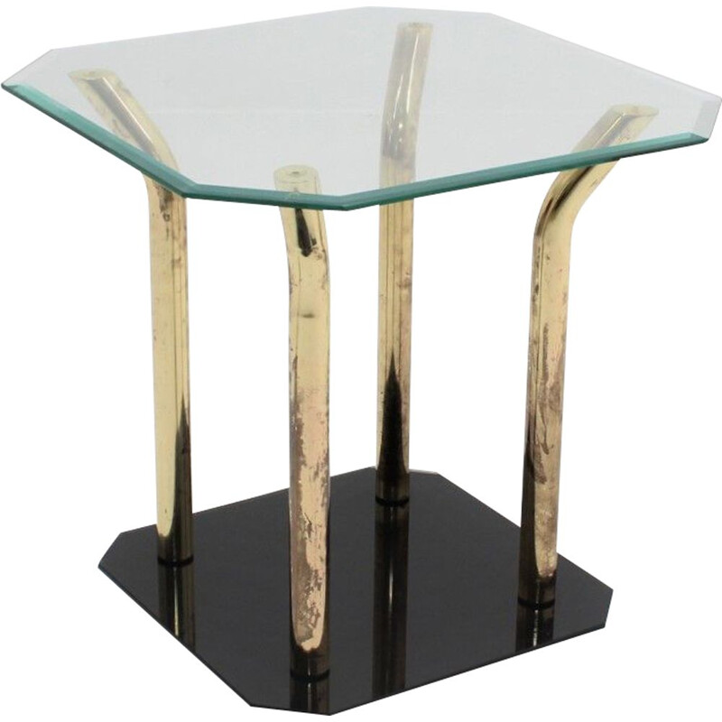 Vintage side table in cut glass and brass, Italy 1970