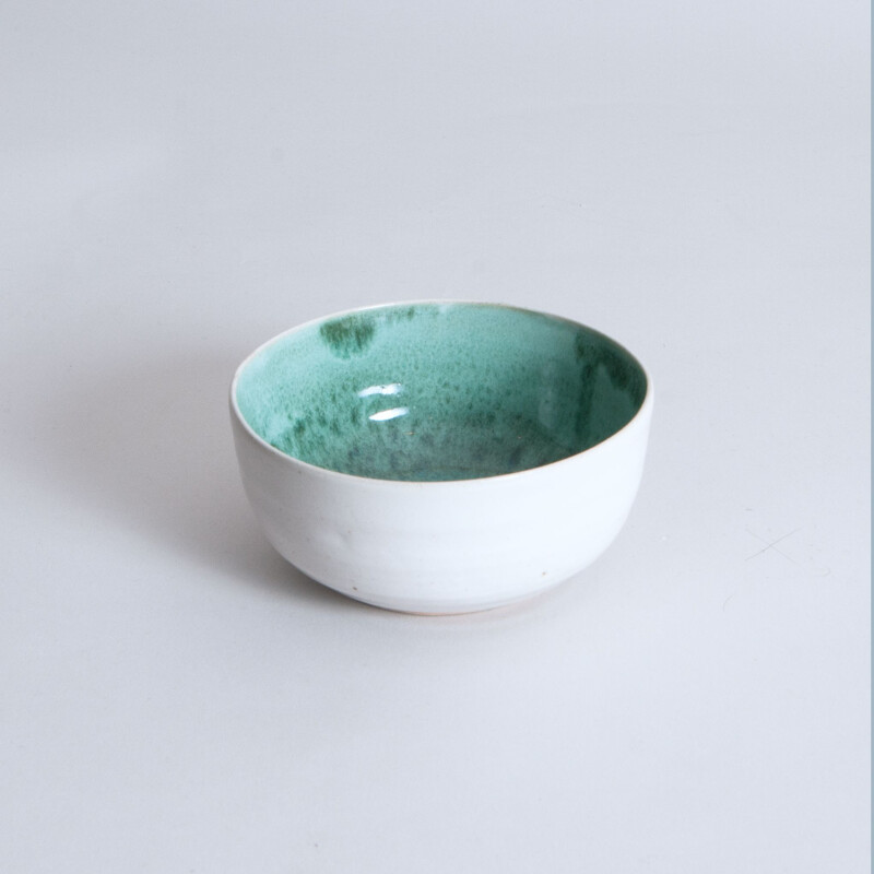 Small vintage bowl in aqua glaze by Noriko Nagaoka, England