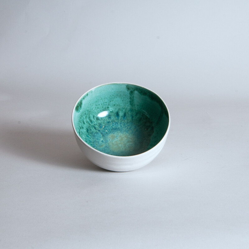 Small vintage bowl in aqua glaze by Noriko Nagaoka, England