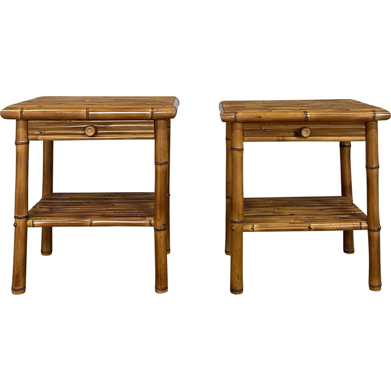 Pair of vintage bamboo bedside tables