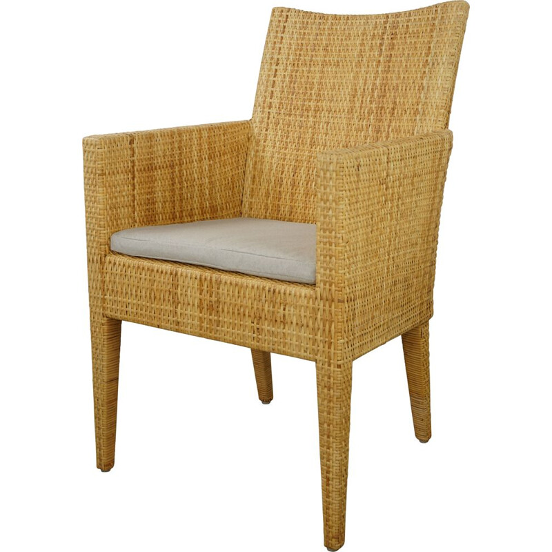 Vintage armchair in wood and woven rattan