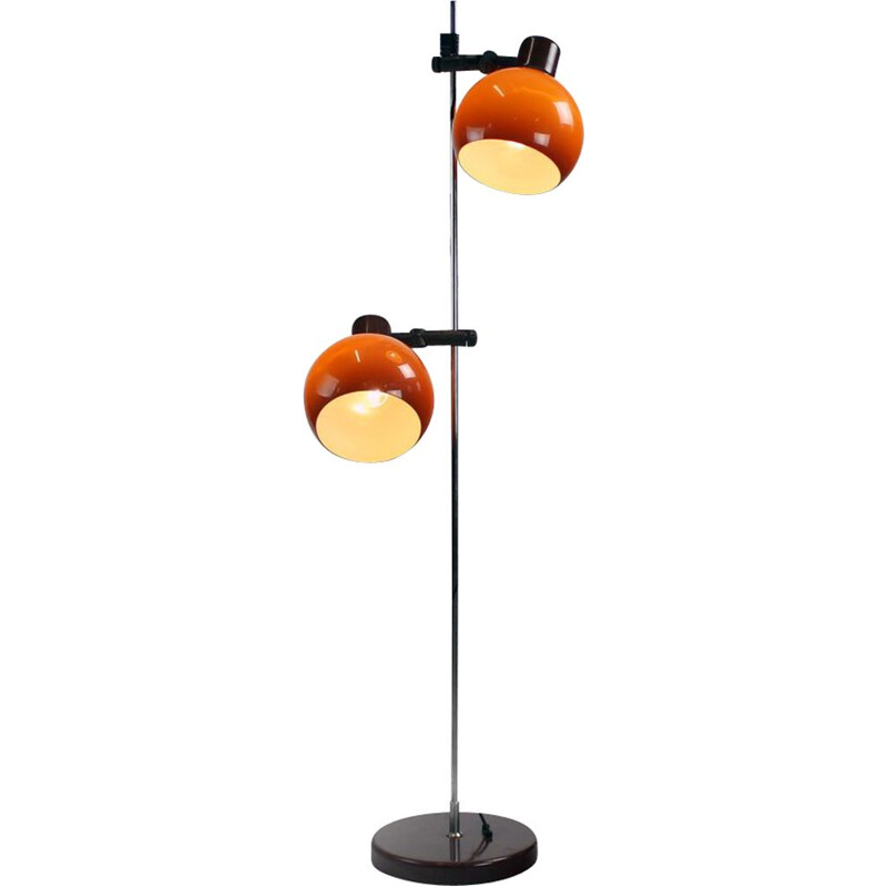 Vintage Free Standing Floor Lamp With Two Orange Shields, Hungary 1970s