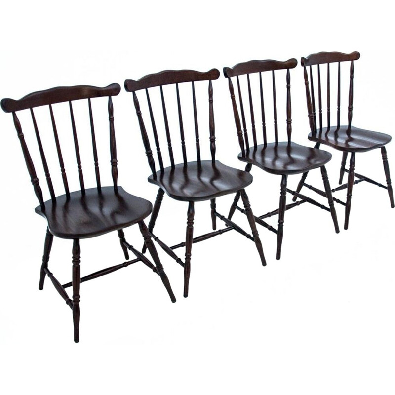 Set of 4 vintage dining wooden chairs, Poland 1930s