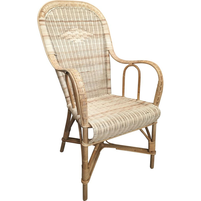 Vintage woven rattan armchair