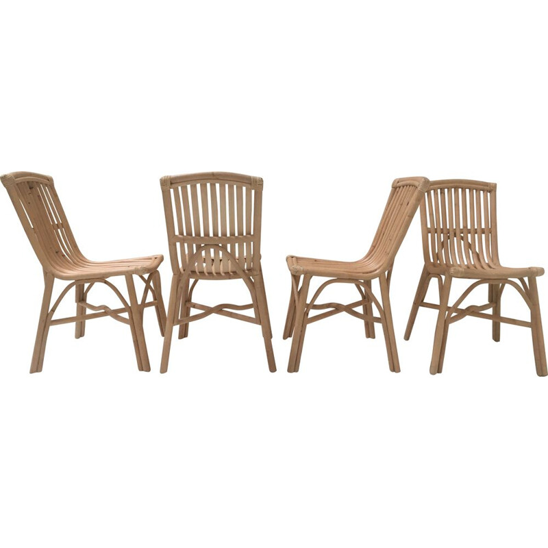 Set of 4 vintage rattan chairs