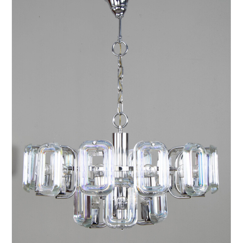 Large vintage Modern Iridescent Glass Links Chandelier, Italian 1970s