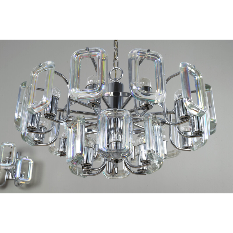 Large vintage Modern Iridescent Glass Links Chandelier, Italian 1970s