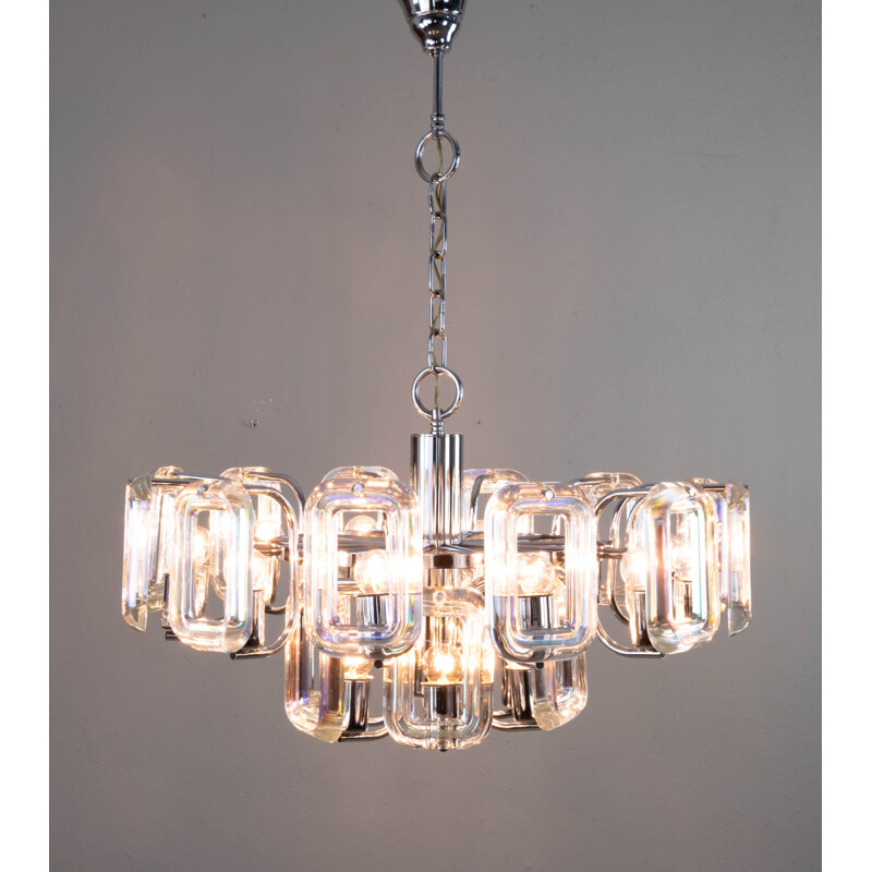 Large vintage Modern Iridescent Glass Links Chandelier, Italian 1970s