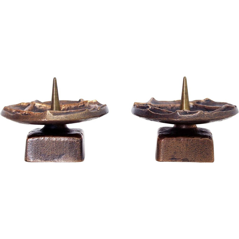 Pair of Bronze Brutalist Vintage Candle Holders Candle Stick 1950s