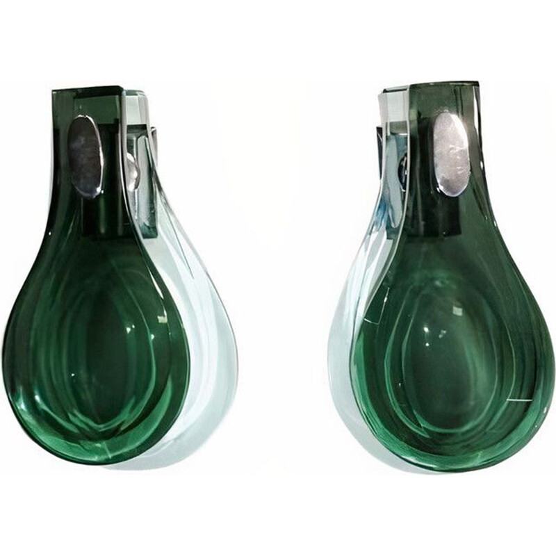 Paar vintage glazen wandlampen, Italië 1960