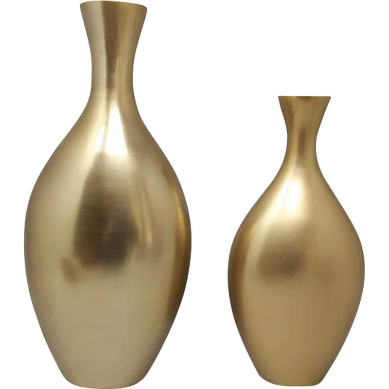 Pair of vintage vases in Ceramic in Gold Color, Italy 1970s