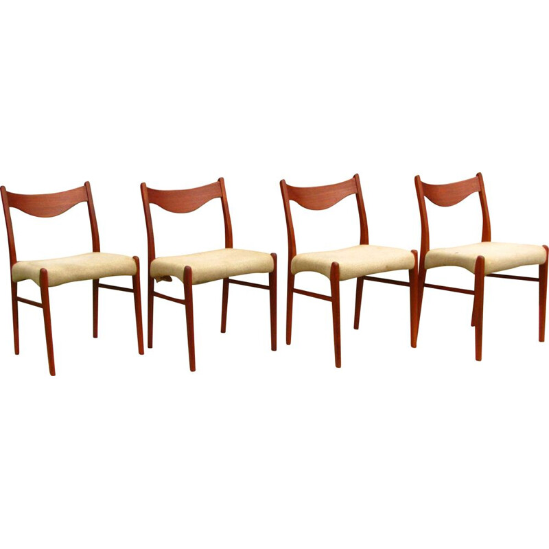 Lot de 4 chaises vintage en bois de teck, Scandinave
