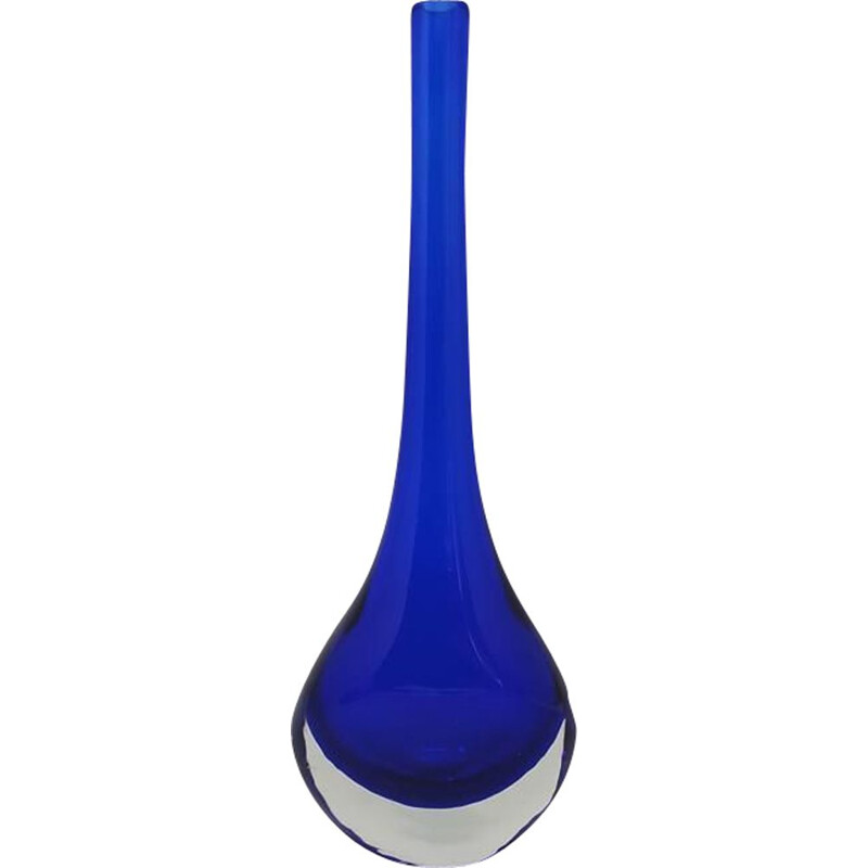 Vintage Blue Vase By Flavio Poli for Seguso in Murano Glass 1960s