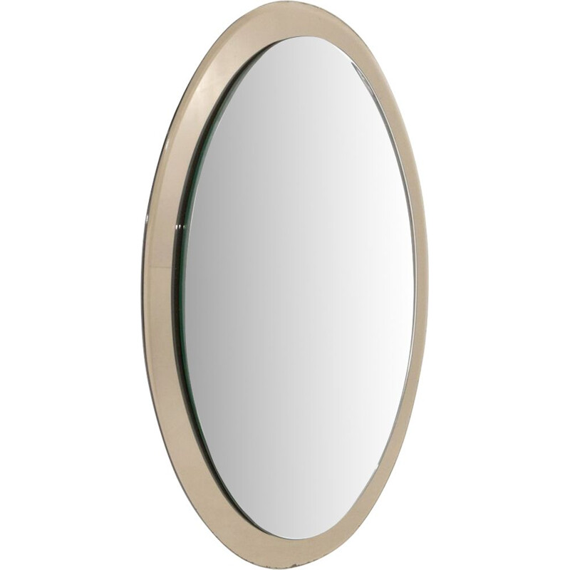 Vintage Oval mirror with mirrored frame, Italy 1970s